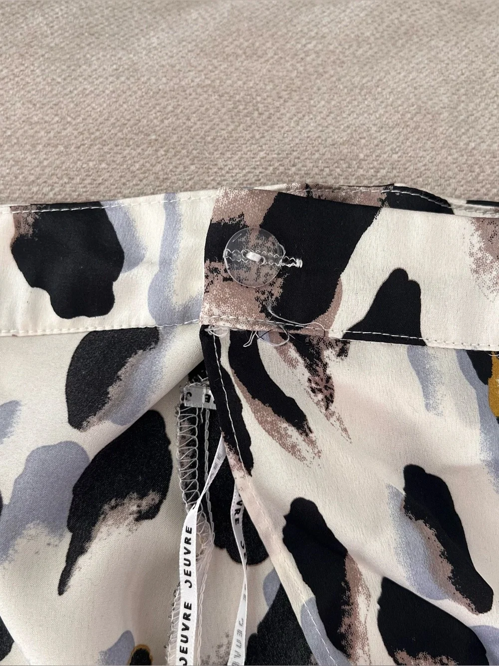 Jeuvre Cream Leopard Print Wrap Midi Skirt Glam Satin Feel Cheetah Print Flowy S